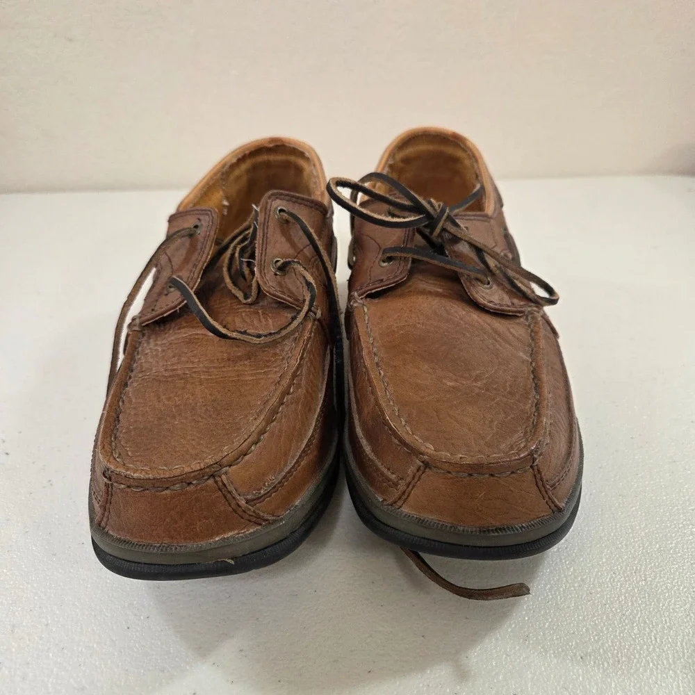 Cabela's Mens Brown Leather Boat Shoes Moc Toe Loafers 12D 82-4788 CS2723